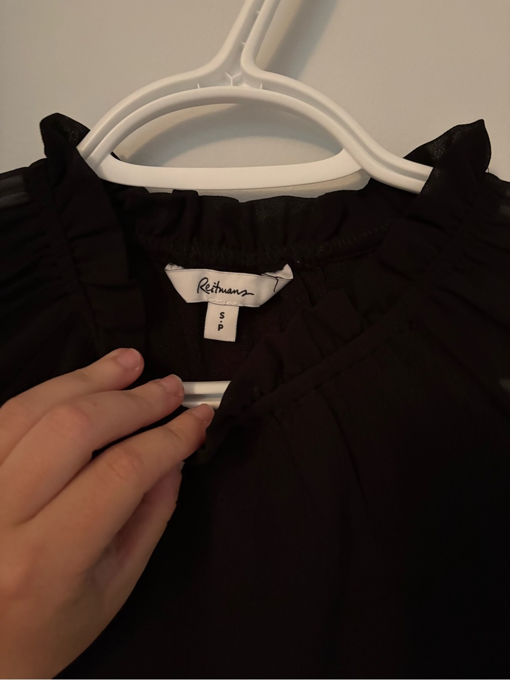 Reitmans Black Sheer Ruffle-Neck Blouse - Picture 3 of 3